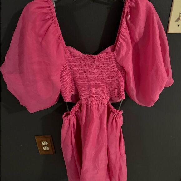 A New Day Women's Puff Short Sleeve Cut Out Bubble A-Line Dress NWT S Pink - Picture 7 of 9